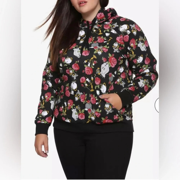 Hot Topic Disney Beauty And The Beast Floral Objects Hoodie Side Pockets Size XS - Picture 9 of 11